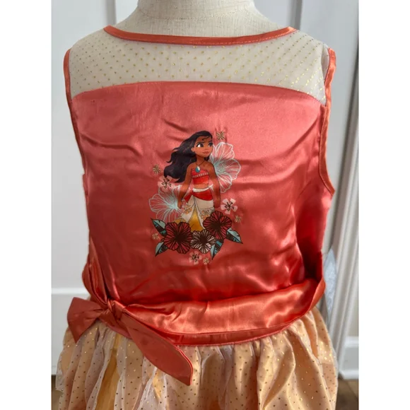 Girls Disney Moana Pajama Dress Size 5/6 Orange Gold - Picture 6 of 7